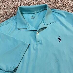 Polo Ralph Lauren Performance Polo Golf Shirt Men's Sz‎ L Turquoise w/ Blue Pony